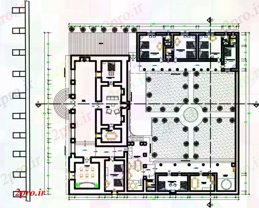دانلود نقشه مسکونی  ، ویلایی ، آپارتمان   د طراحی از طبقه همکف سطح باغ  خودکار   (کد100045)