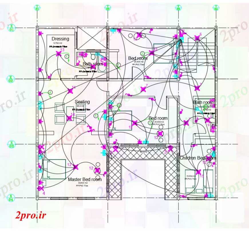 دانلود نقشه برق مسکونی طراحی دو بعدی نصب و راه اندازی الکتریکی از اتوکد خانه مسکونی 19 در 25Quality1 متر (کد100064)