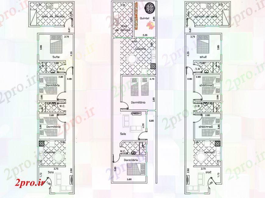 دانلود نقشه مسکونی ، ویلایی ، آپارتمان ساده مسکونی خانه برنامه ریزی طراحی دراز کردن جزئیات 5 در 19Quality1 متر (کد100083)