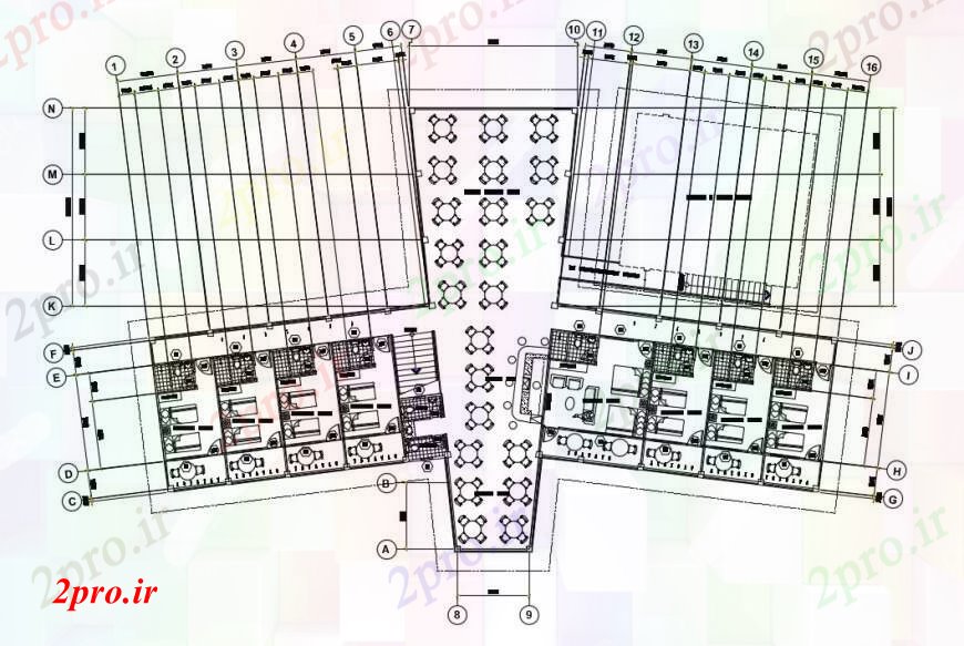 دانلود نقشه هتل - رستوران - اقامتگاه  واحد ساختمان هتل طراحی بندی   اتوکد (کد100102)