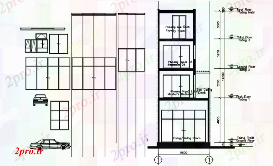 دانلود نقشه مسکونی  ، ویلایی ، آپارتمان  اتوکد از بخش بخشی از یک ساختمان مسکونی چند طبقه با برنامه درب پنجره (کد100137)