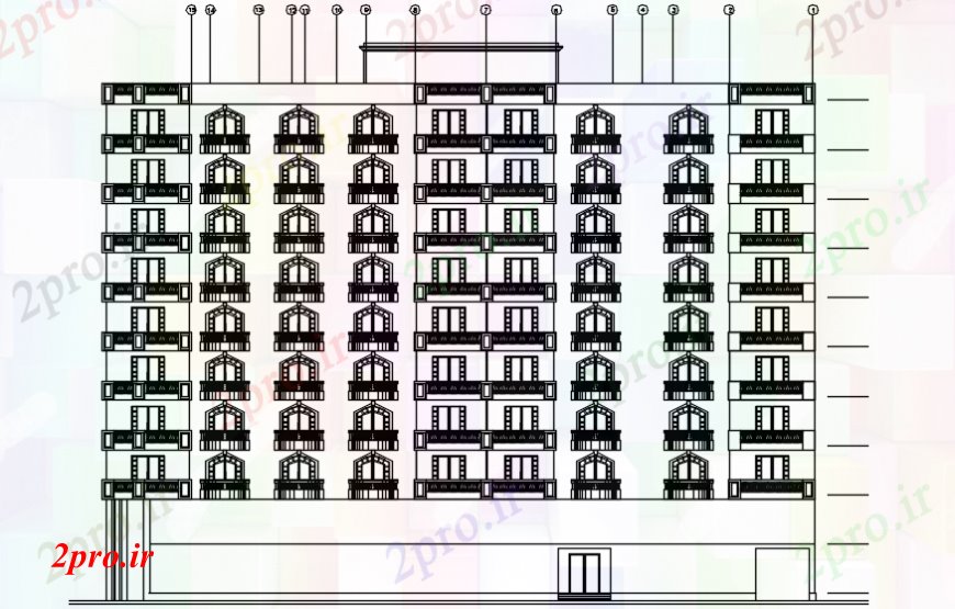 دانلود نقشه مسکونی  ، ویلایی ، آپارتمان  مفهوم بیرونی جلو از جزئیات آپارتمان   (کد100150)