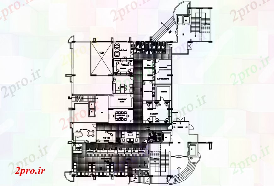 دانلود نقشه ساختمان اداری - تجاری - صنعتی تعطیلات دفتر زمین طرحی طبقه طرح 22 در 31 متر (کد100172)