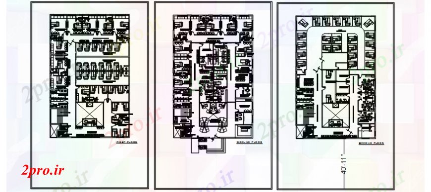 دانلود نقشه ساختمان اداری - تجاری - صنعتی سر زمین اداری، اول و دوم طرحی طبقه  (کد100175)