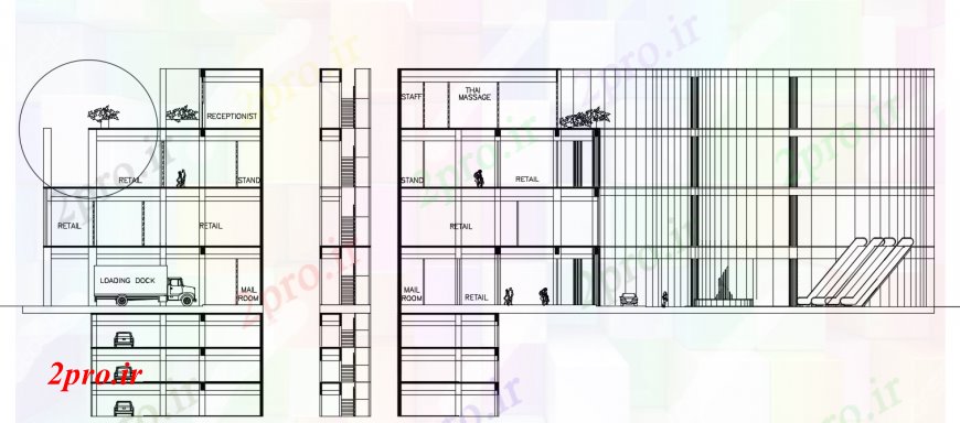 دانلود نقشه تئاتر چند منظوره - سینما - سالن کنفرانس - سالن همایش د طراحی از اسکله بارگیری خودرو 18 در 29 متر (کد100188)