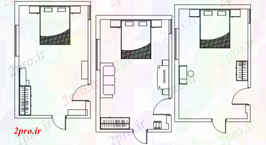 دانلود نقشه حمام مستر سه اتاق خواب طراحی خانه با مبلمان طراحی جزئیات  (کد100191)