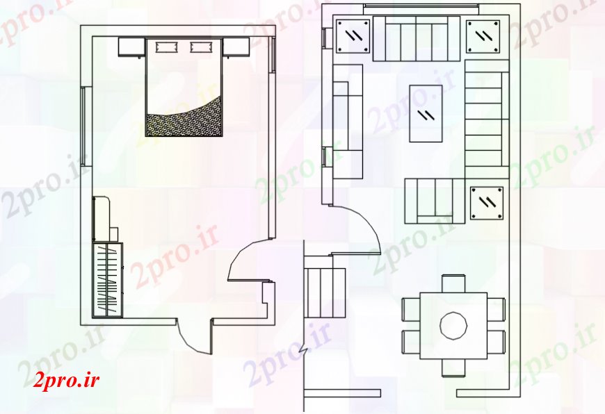 دانلود نقشه مسکونی  ، ویلایی ، آپارتمان  اتاق خواب خانه و رسم طرحی چیدمان اتاق با مبلمان جزئیات طراحی  (کد100192)