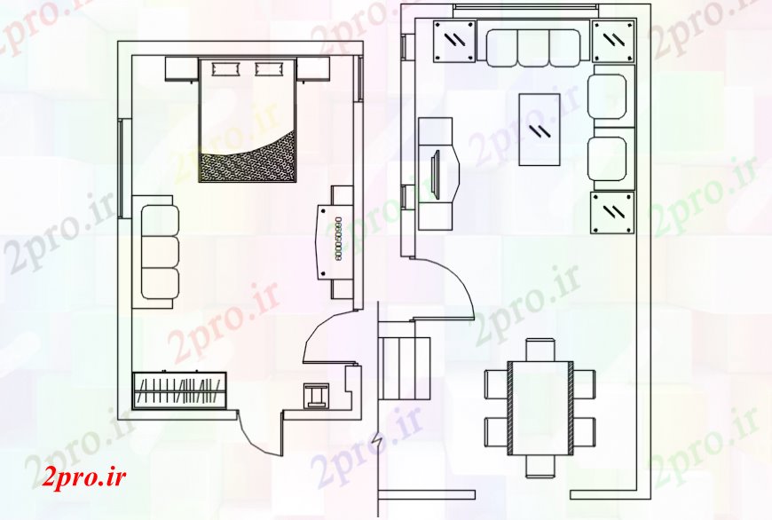 دانلود نقشه مسکونی  ، ویلایی ، آپارتمان  یک خانواده خانه اتاق خواب و اتاق طراحی های (کد100194)