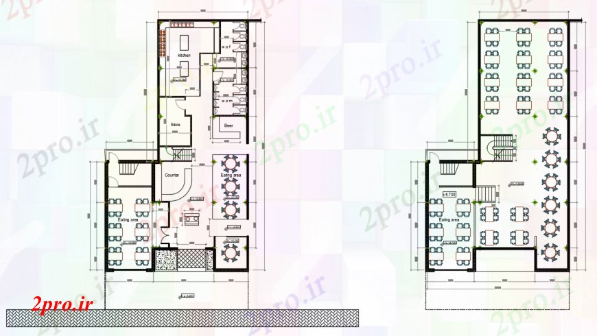 دانلود نقشه هتل - رستوران - اقامتگاه د طراحی از رستوران از دو طبقه خودرو 12 در 22Quality1 متر (کد100239)