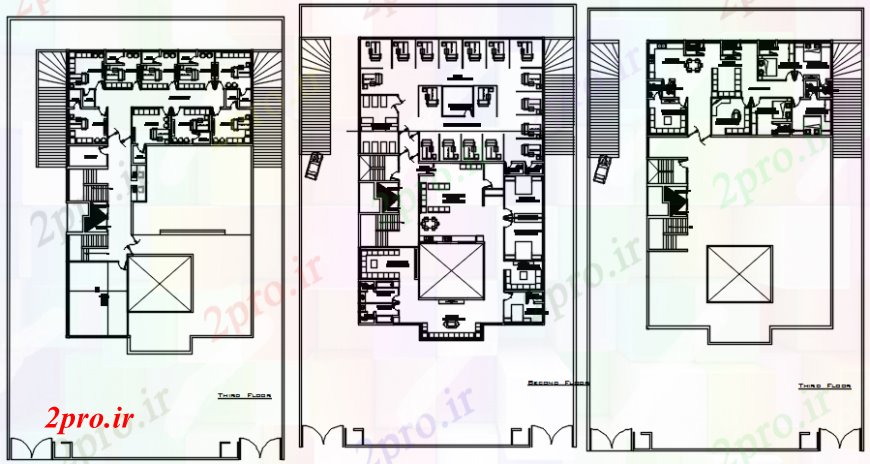 دانلود نقشه بیمارستان - درمانگاه - کلینیک جزئیات طرحی طبقه دوم و سوم بیمارستان ساخت 19 در 30 متر (کد100243)