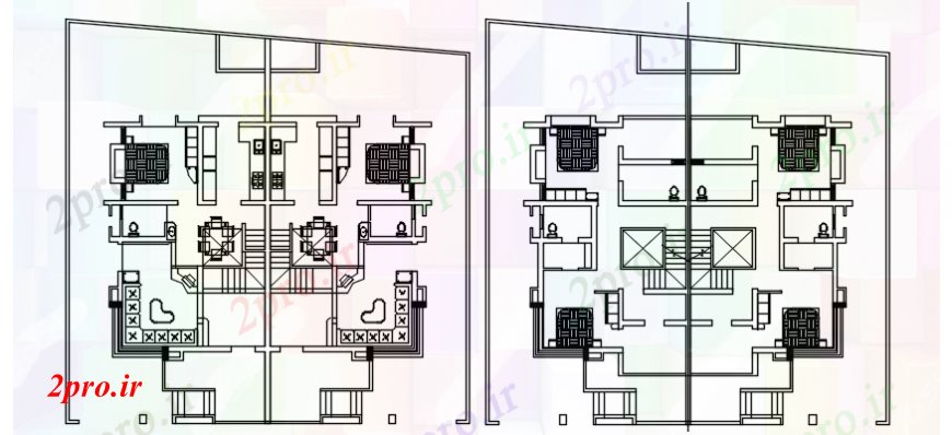 دانلود نقشه مسکونی  ، ویلایی ، آپارتمان  زیبا مسکونی جزئیات توزیع طرحی طبقه خانه دوقلو (کد100259)