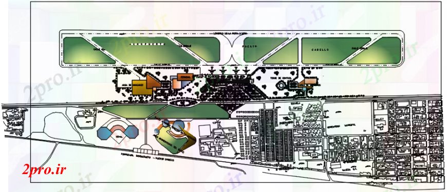 دانلود نقشه مسکونی  ، ویلایی ، آپارتمان  طرحی جامع فرودگاه با توزیع و ساختار محوطه سازی  (کد100295)