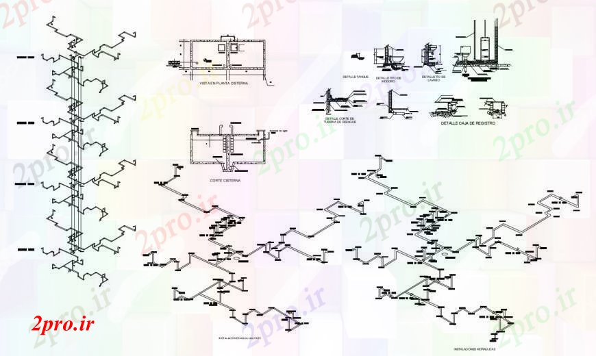 دانلود نقشه جزئیات لوله کشی سیستم و ساختار لوله کشی آب جزئیات هیدرولیک، بهداشتی (کد100298)