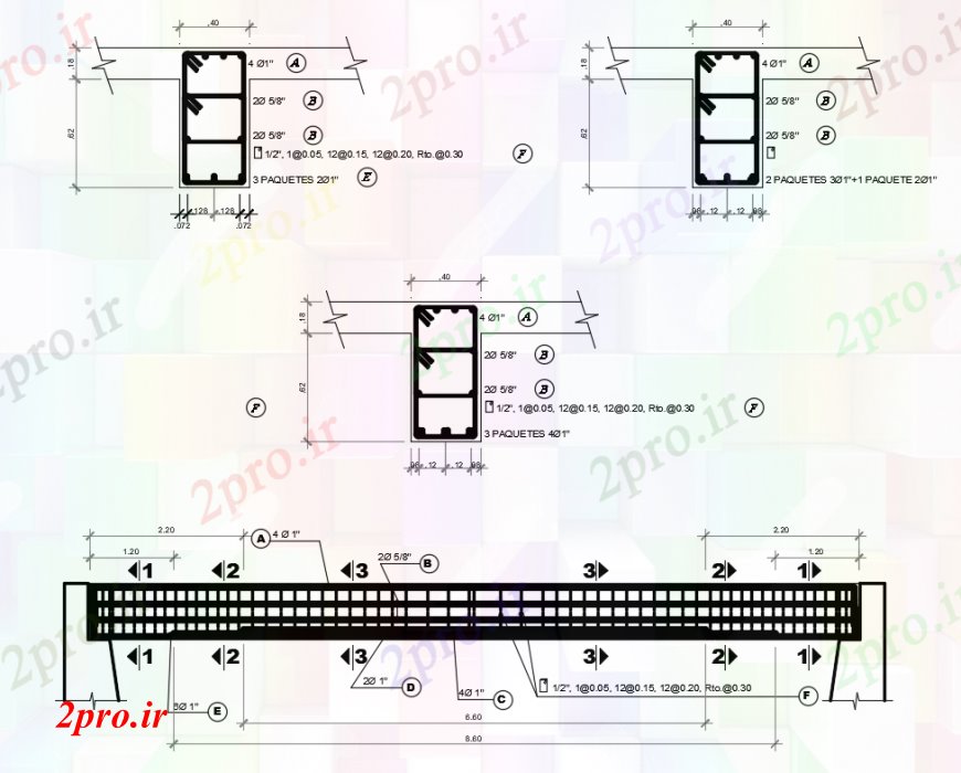دانلود نقشه جزئیات ساخت و ساز طراحی  دو بعدی  از پل بسته   خودرو (کد100307)
