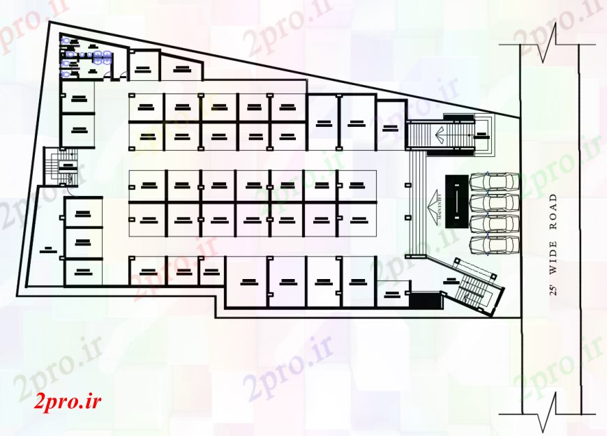 دانلود نقشه تئاتر چند منظوره - سینما - سالن کنفرانس - سالن همایشطراحی د از مرکز تجاری خودرو 22 در 44 متر (کد100354)