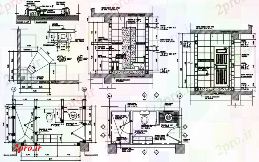 دانلود نقشه بلوک های بهداشتی طراحی معماری حمام 19 در 20 متر (کد100356)