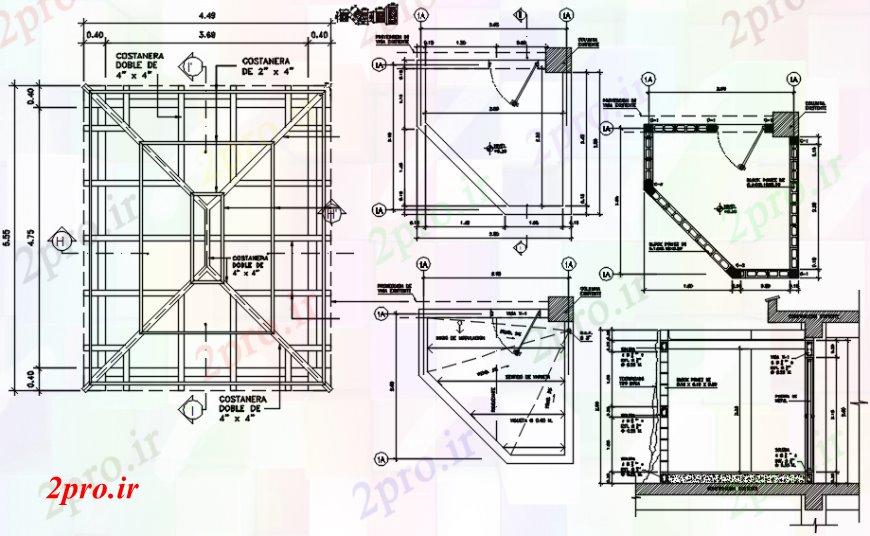 دانلود نقشه طراحی جزئیات ساختار بالا پروژه ساخت و ساز سقف جزئیات دو بعدی  (کد100357)