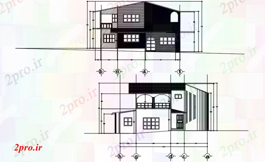 دانلود نقشه مسکونی  ، ویلایی ، آپارتمان  نما از خانههای ویلایی مدرن (کد100366)