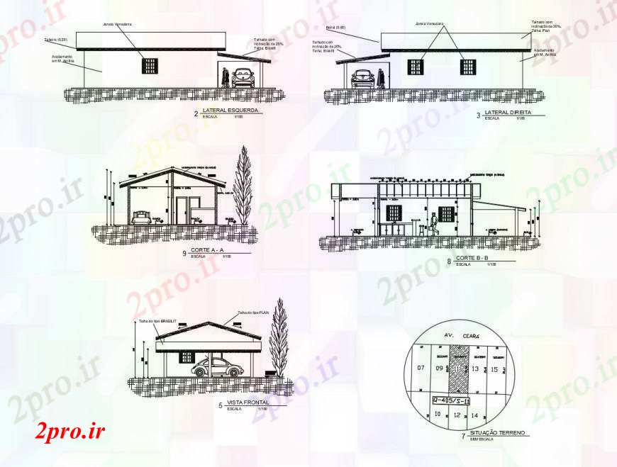 دانلود نقشه مسکونی  ، ویلایی ، آپارتمان  یکی سطح خانه همه نما طرفه و بخش دو بعدی  طراحی جزئیات  (کد100376)