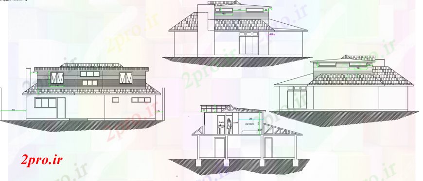 دانلود نقشه مسکونی  ، ویلایی ، آپارتمان   د طراحی از نما خانه جدا از   خودرو (کد100383)