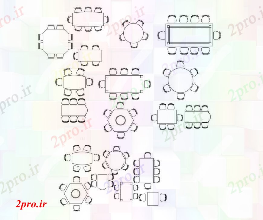 دانلود نقشه بلوک مبلمان ساده میز ناهار خوری بلوک نما چند  (کد100402)