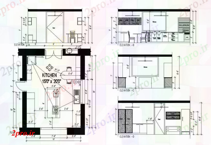 دانلود نقشه آشپزخانه بخش آشپزخانه کاخ، نما و طراحی با مبلمان طراحی جزئیات  (کد100408)