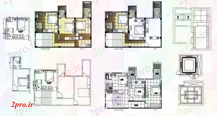 دانلود نقشه مسکونی  ، ویلایی ، آپارتمان  طرحی خانه های چند طرحی با طرحی مبلمان خودکار  (کد100410)