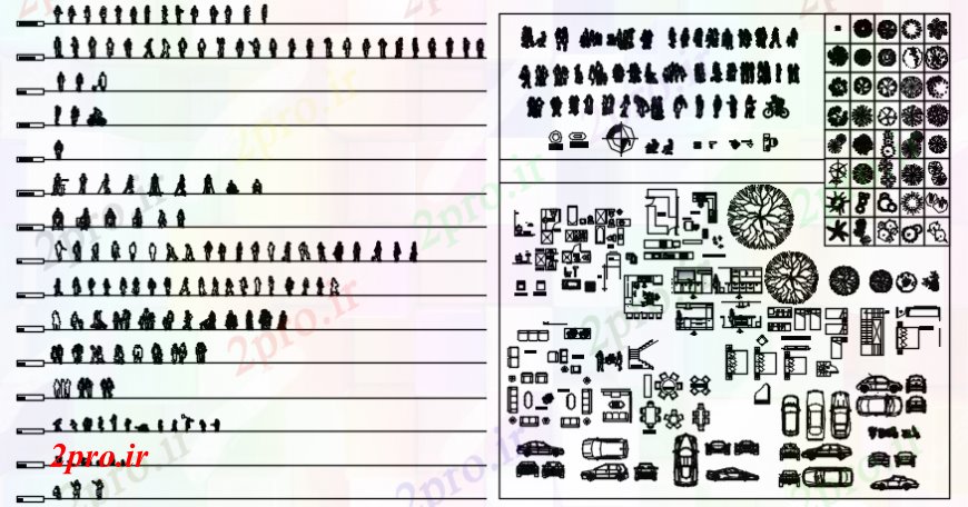 دانلود نقشه بلوک افراد   های مبلمان، درختان و چهره انسان (کد100446)