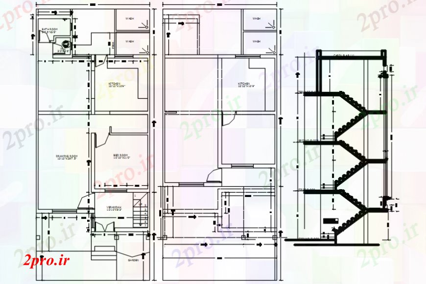 دانلود نقشه مسکونی  ، ویلایی ، آپارتمان   از طرحی های طبقه خانه با بخش کابین پله معمولی (کد100451)