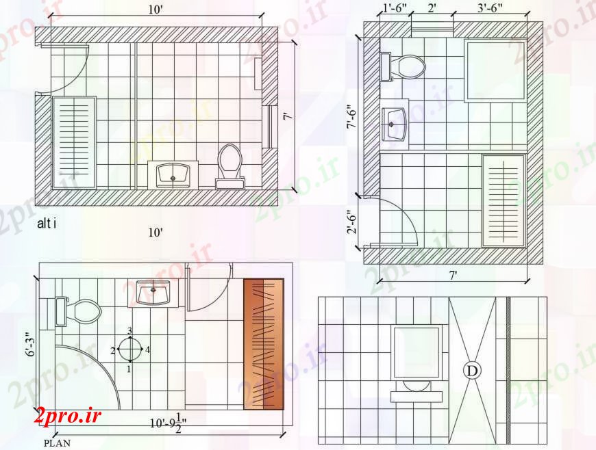 دانلود نقشه حمام مستر توالت نما دیوار، بخش، برنامه ریزی و نصب و راه اندازی (کد100457)