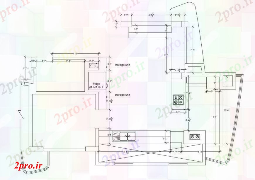 دانلود نقشه آشپزخانه طراحی آشپزخانه خانه با محل غذاخوری  (کد100466)