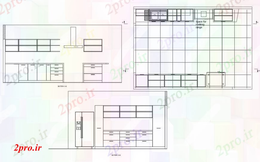 دانلود نقشه آشپزخانه آشپزخانه هر دو بخش و طراحی طرفه  (کد100472)