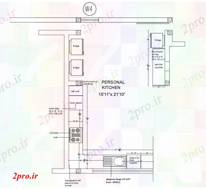 دانلود نقشه آشپزخانه طراحی آشپزخانه شخصی با مبلمان  (کد100473)