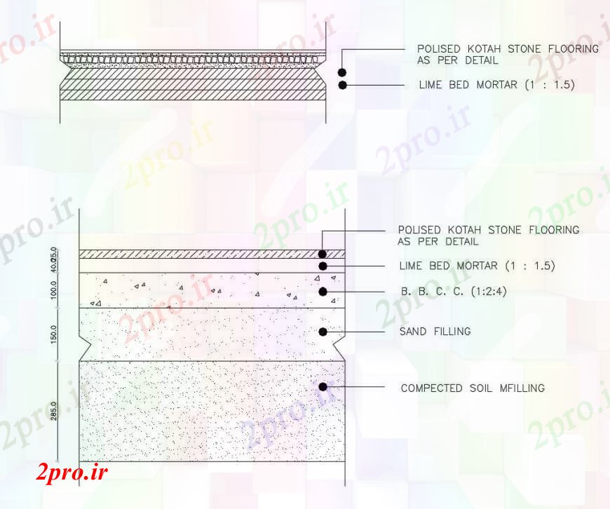 دانلود نقشه طراحی جزئیات ساختار سنگ کوتا کف  ساختار سازنده طراحی جزئیات  (کد100493)