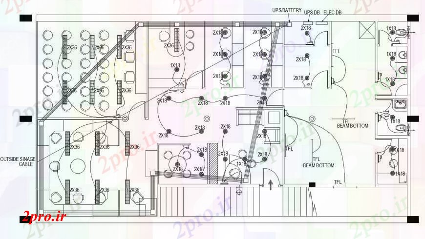 دانلود نقشه ساختمان اداری - تجاری - صنعتی طرحی دفتر طرحی طبقه با  نصب و راه اندازی الکتریکی طراحی جزئیات  (کد100507)