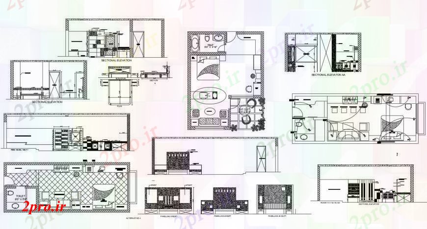 دانلود نقشه حمام مستر بخش اتاق خواب هتل، طراحی و مبلمان  (کد100512)