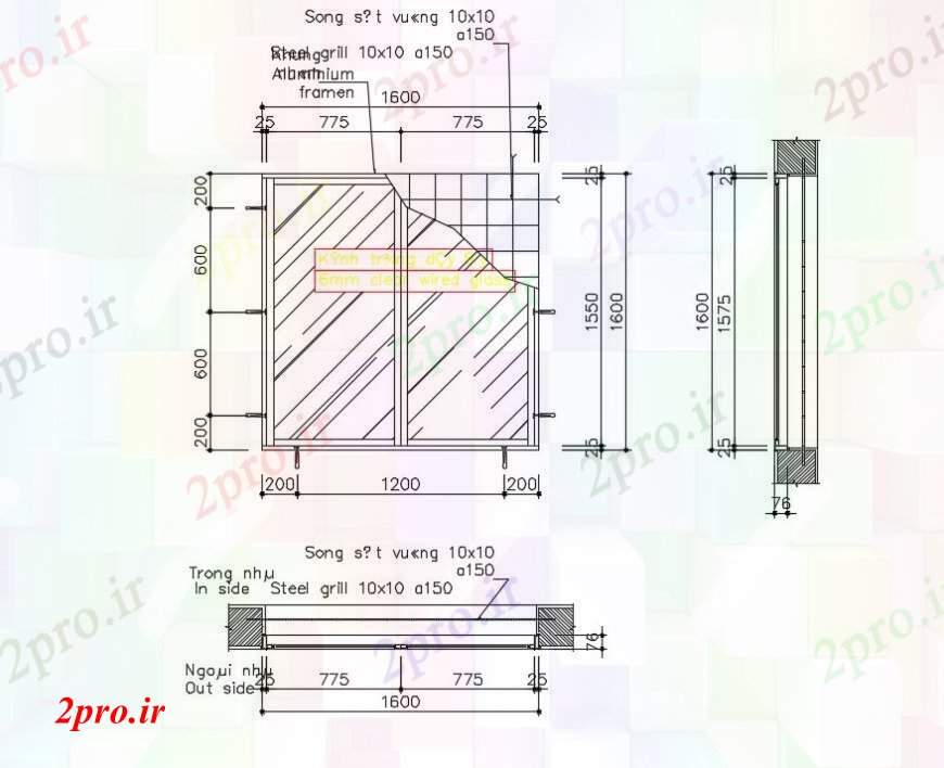 دانلود نقشه جزئیات طراحی در و پنجره  نما  درب و دو بعدی     اتوکد (کد100521)