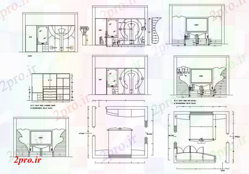 دانلود نقشه حمام مستر طرحی اتاق خواب خانه، جزئیات سقف، مبلمان و طراحی داخلی جزئیات (کد100523)