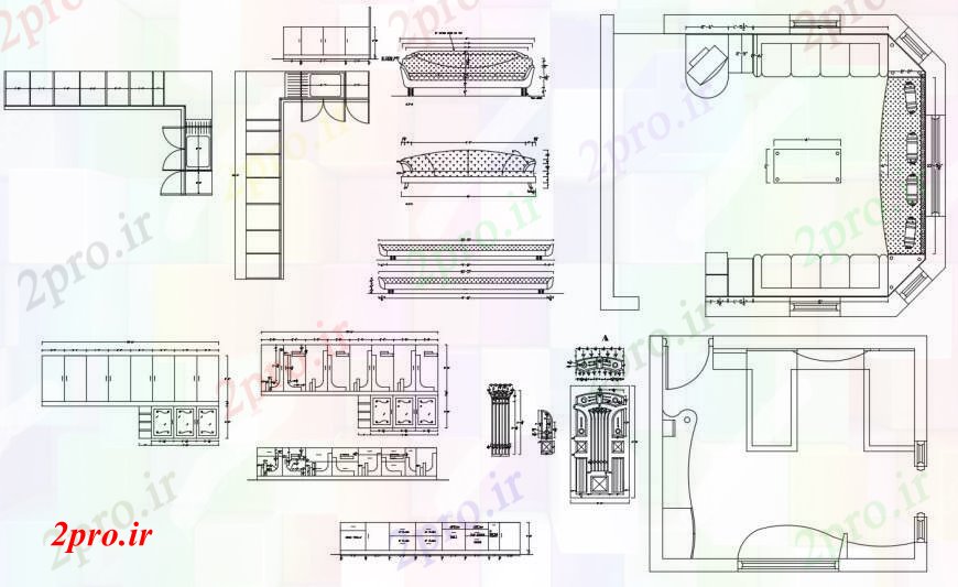 دانلود نقشه طراحی و مبلمان اتاق طرحی اتاق، سقف و بلوک های مبلمان طراحی جزئیات  (کد100532)