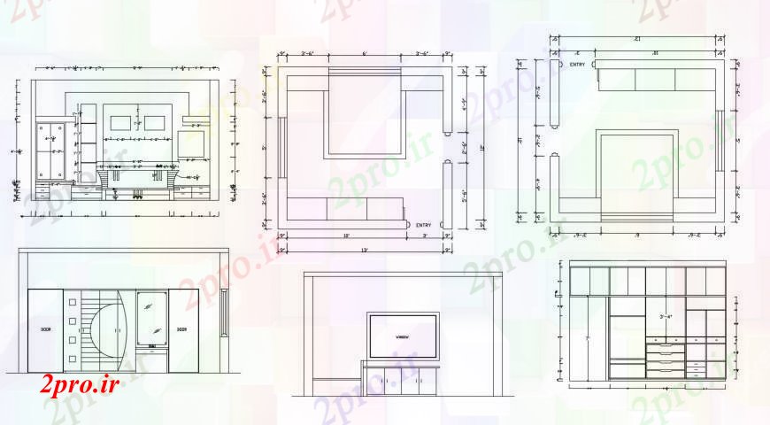 دانلود نقشه حمام مستر طراحی اتاق خواب و بلوک های مبلمان  (کد100535)
