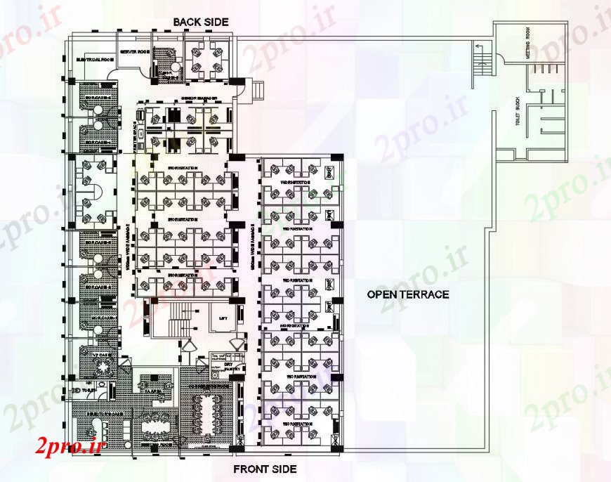دانلود نقشه ساختمان اداری - تجاری - صنعتی طراحی طبقه ساختمان اداری با مبلمان طراحی جزئیات 22 در 33 متر (کد100538)
