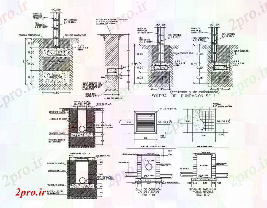 دانلود نقشه جزئیات ستون بخش های متعدد ستون، شالوده و  ساخت و ساز طراحی جزئیات  (کد100576)