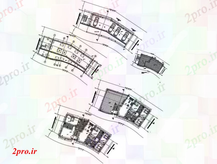 دانلود نقشه ساختمان اداری - تجاری - صنعتی طرحی پایه ساختمان اداری و کف توزیع طراحی جزئیات 8 در 23 متر (کد100613)