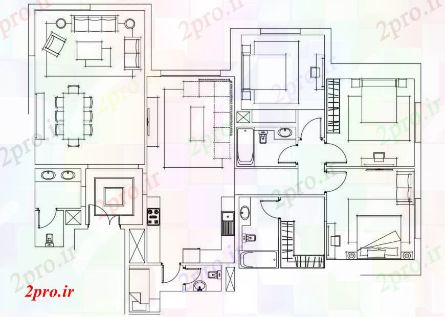 دانلود نقشه مسکونی  ، ویلایی ، آپارتمان   خط وسط خانه طراحی طرحی جزئیات  دو بعدی   (کد100620)