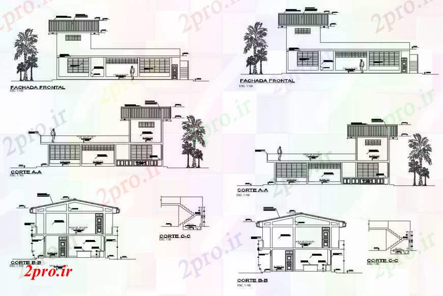 دانلود نقشه بیمارستان - درمانگاه - کلینیک آزمایشگاه تلقیح تمام نما طرفه و بخش دو بعدی طراحی جزئیات 7 در 17 متر (کد100671)