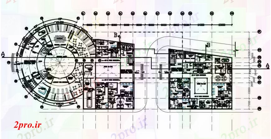دانلود نقشه ساختمان اداری - تجاری - صنعتی از مرکز خودرو ساخت طرحی طبقه 50 در 137 متر (کد100677)