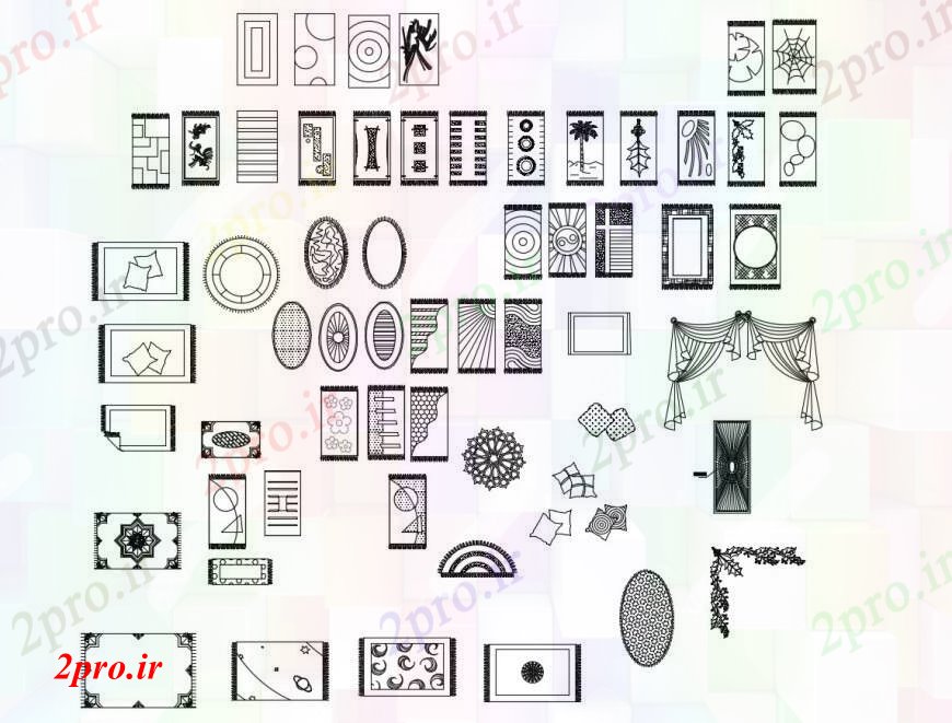 دانلود نقشه جزئیات طراحی در و پنجره  پنجره های متعدد، پرده ها، بلوک های طراحی و غیره  (کد100882)