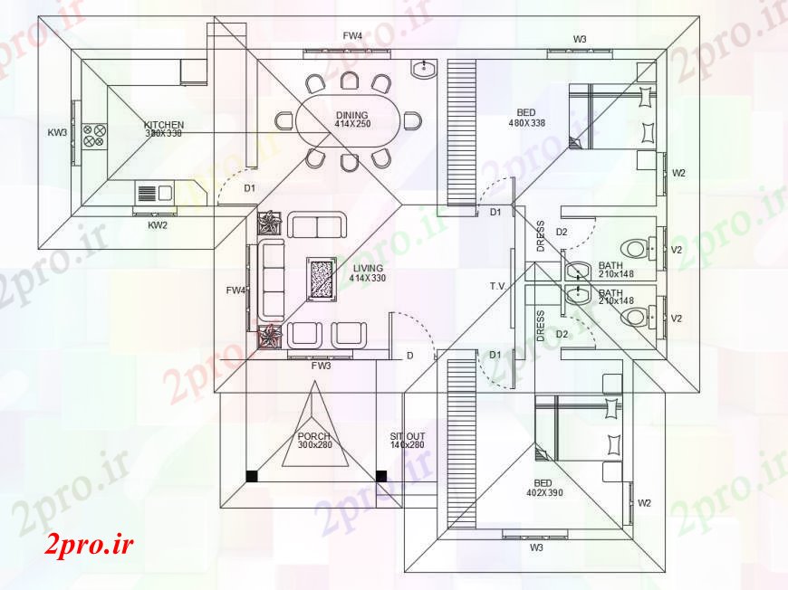 دانلود نقشه مسکونی  ، ویلایی ، آپارتمان  یک خانواده طرحی خانه ساده طرحی های  (کد100888)