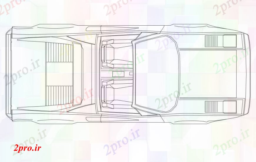 دانلود نقشه بلوک وسایل نقلیه خنک دو سرنشینه بالای صفحه  ماشین بلوک نما طراحی جزئیات (کد100890)