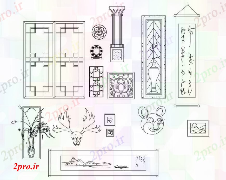 دانلود نقشه بلوک مبلمان مبلمان و تجهیزات تزئینی چندین بلوک  (کد100903)